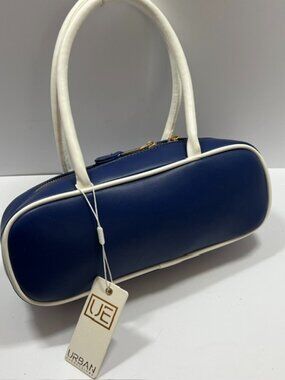 Urban Expressions Navy/White East-West Barrel Shoulder Bag PU leather NWT